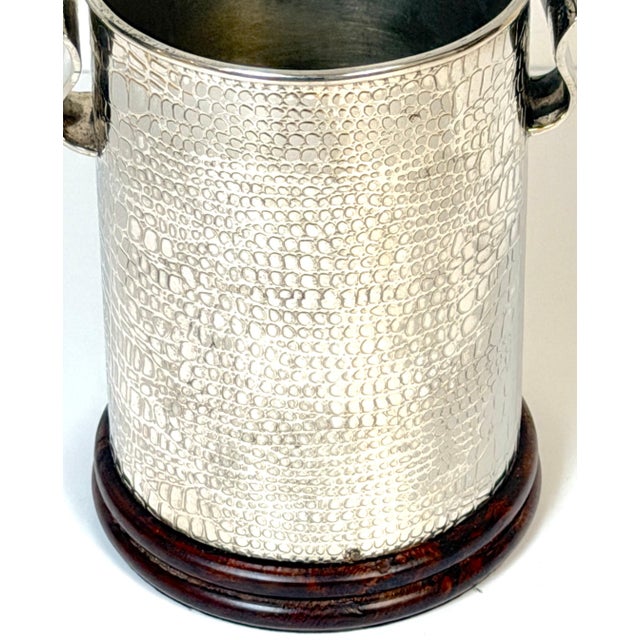 Traditional Early 20th Century Edwardian English Silver-Plate Alligator Skin Motif Wine Coaster on Wood Base For Sale - Image 3 of 10