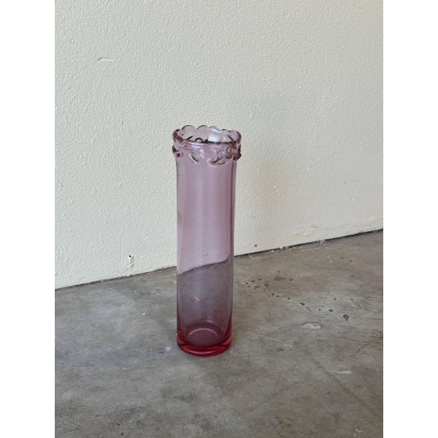 Pink Danish Hand-Blown Pink Art Glass Vase With Ruffled Rim by Christer Holmgren for Holmegaard For Sale - Image 8 of 8