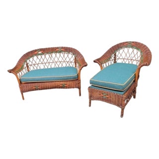 20Thc Wicker Child's Bar Harbor Settee & Chaise For Sale