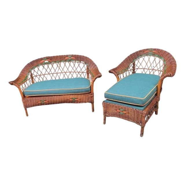 20Thc Wicker Child's Bar Harbor Settee & Chaise For Sale
