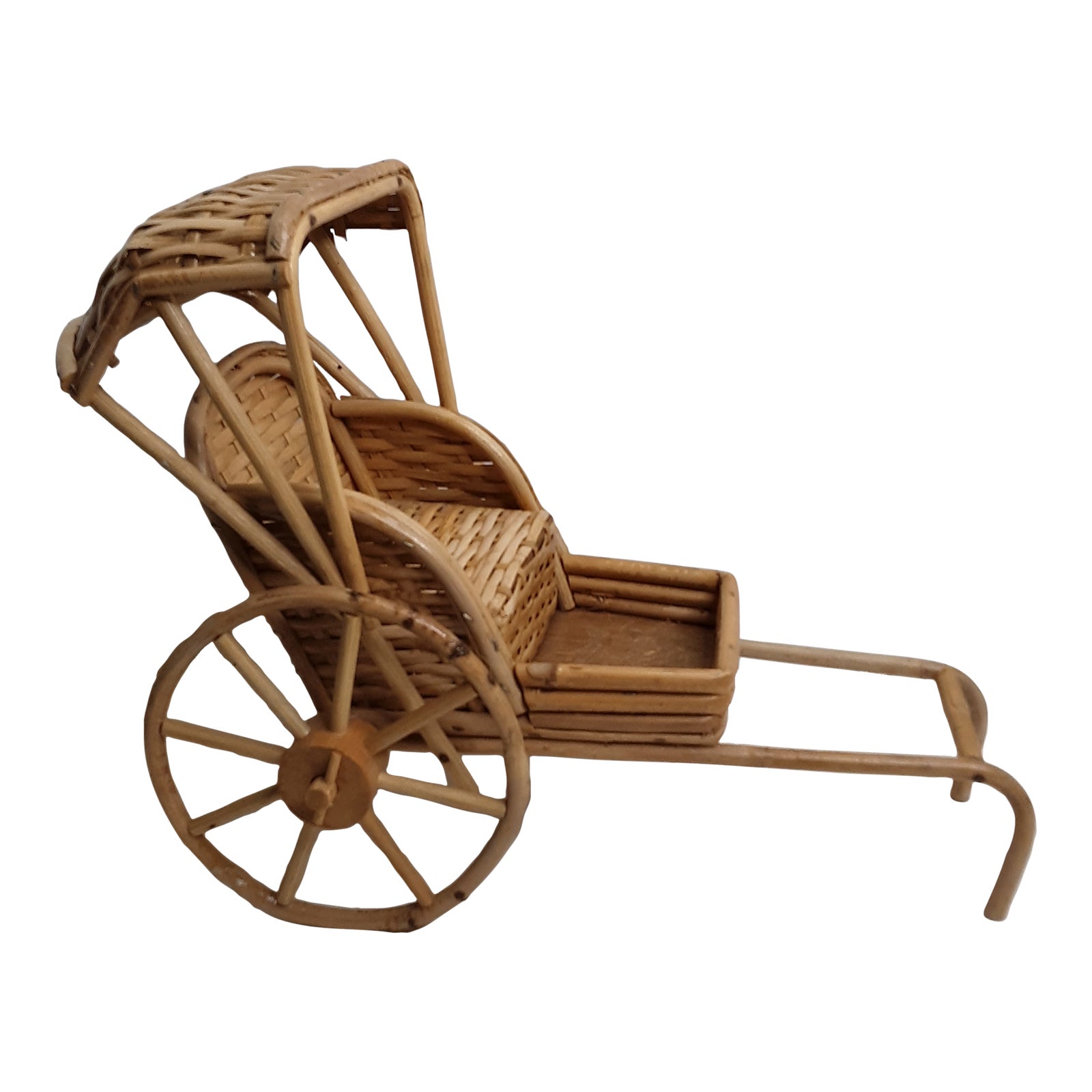 Vintage 1970's Wicker Bamboo Rickshaw Planter Cart | Chairish