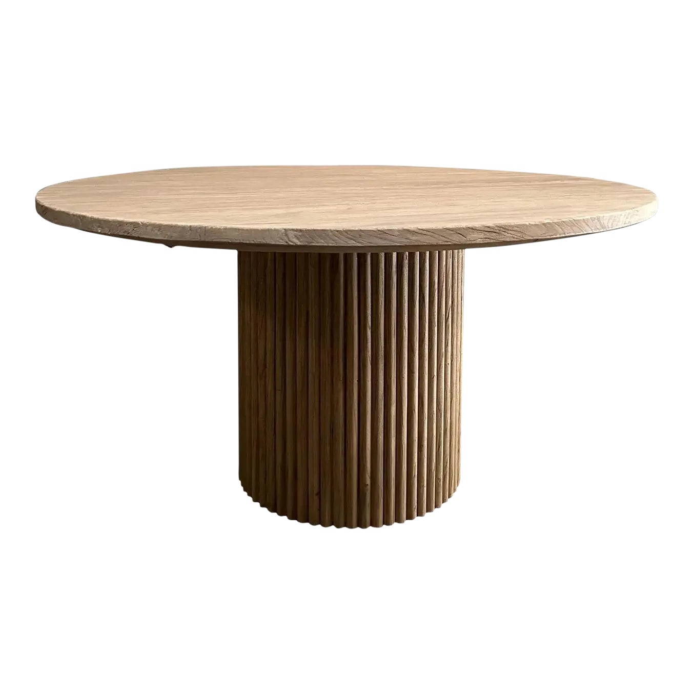 Custom Made Fluted Base Round Dining Table in Solid Elm Wood | Chairish