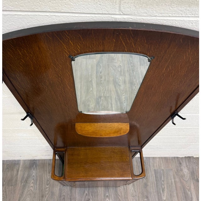 Antique Lebus Furniture English Oak Hall Tree Hall Stand With Mirror For Sale In Kansas City - Image 6 of 11