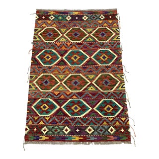 4' X 5'10" Afghan Chobi Khorjin Geometric Wool Kilim Rug For Sale