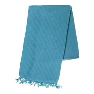 Handmade Turquoise Stone Washed Peshtemal Turkish Hand Loomed Cotton Beach Towel