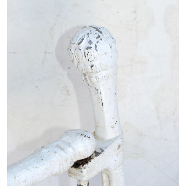 Antique White Large French Maison Jansen Steel Faux Bamboo Lounge Chairs Distressed Look Pair For Sale - Image 8 of 13