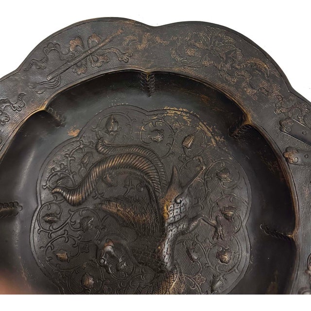 Antique Chinese Bronze Octagonal Dragon and Phoenix Plates For Sale - Image 14 of 15