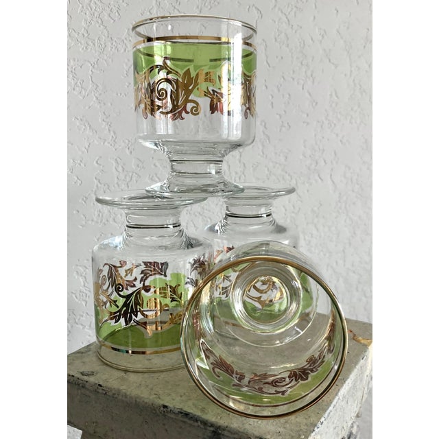 Circa 1970 22-Karat Gold Gilt Leaf & Vine Footed Rocks Glasses Attributed to Libbey Glass For Sale In Austin - Image 6 of 13