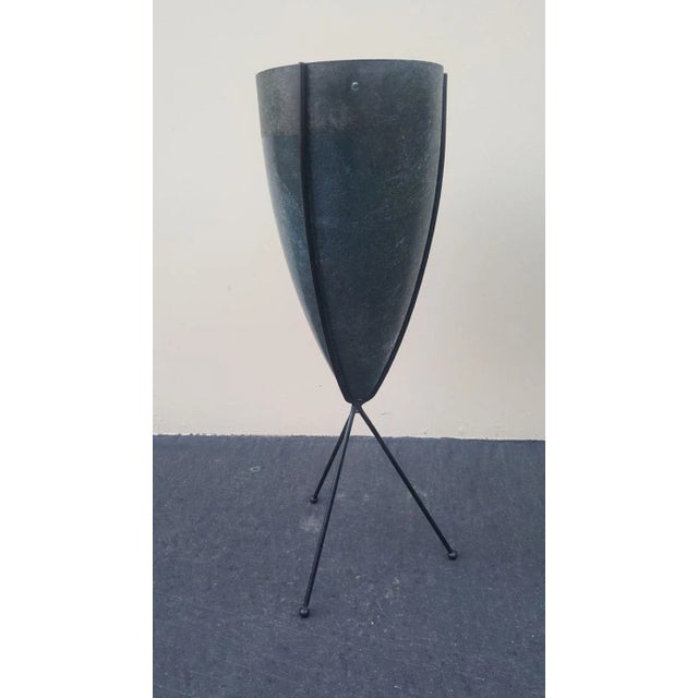Mid-Century Modern fiberglass bullet planters. Original 1950s vintage elephant gray fiberglass bullet planter with it's...