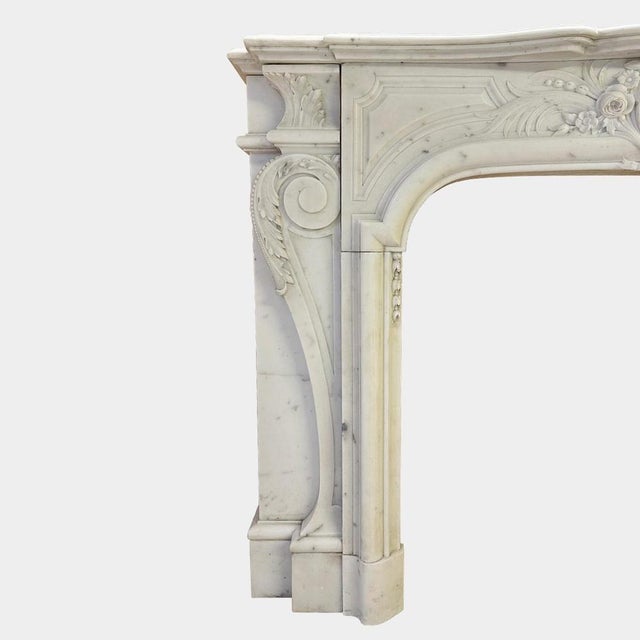 Louis XIV French Statuary White Marble Fireplace Mantel, 1850s For Sale - Image 9 of 15