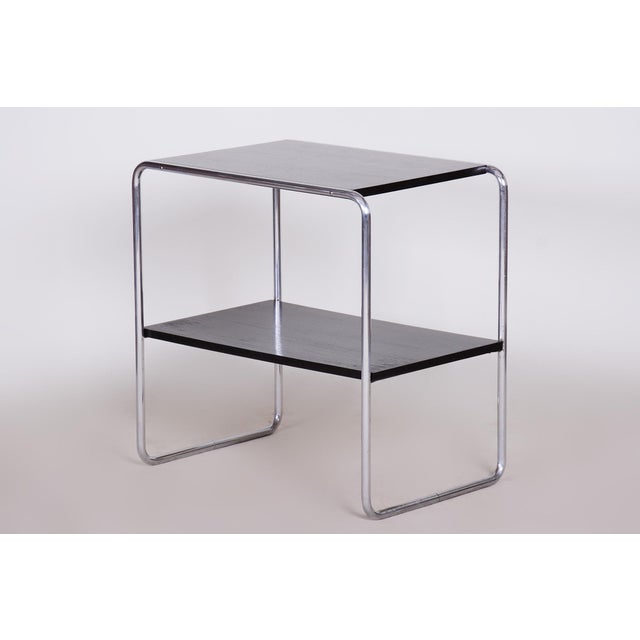 Bauhaus Side Table in Oak and Chrome-Plated Steel, Czech, 1930s For Sale - Image 11 of 11