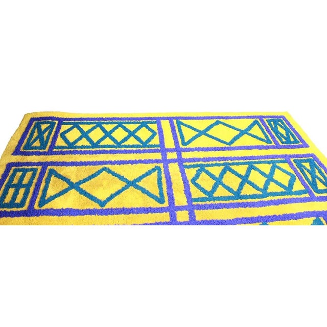 Mid-Century Modern Mid Century Modern Citrus Green and Blue Rug For Sale - Image 3 of 4