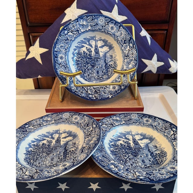 Ceramic 1970s Liberty Blue “Old North Church” Serving Bowls | English Ironstone Americana Collection - Set of 3 For Sale - Image 7 of 9