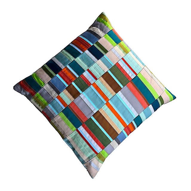 2000 - 2009 Vintage Grosgrain and Linen 22" Pillow by Dransfield & Ross For Sale - Image 5 of 11