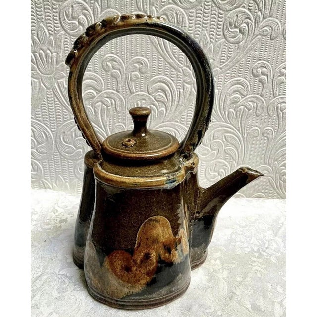 Abstract Expressionism Large Vintage Handmade Bob Nichols Studio Art Pottery Tea Pot For Sale - Image 3 of 12