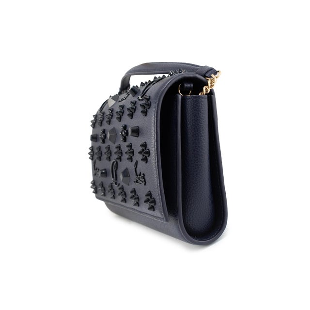 Modern Christian Louboutin Paloma Navy Leather Spike Gold Hardware Crossbody Clutch Bag For Sale - Image 3 of 12