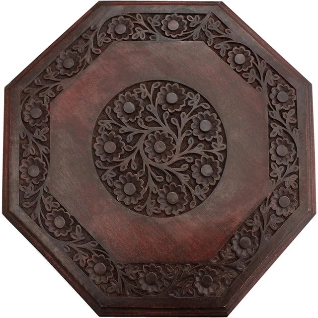 A gorgeous bohemian treasure: this **vintage solid wood folding accent table** is entirely hand-carved with intricate...