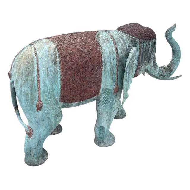 Metal A Pair of Vintage Verdigris Bronze Patinated Elephant Garden Statuary For Sale - Image 7 of 12