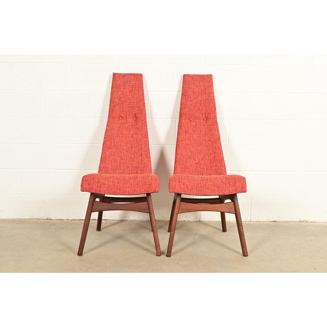 A rare and outstanding pair of Mid-Century Modern high back lounge chairs, club chairs, or dining chairs By Adrian...