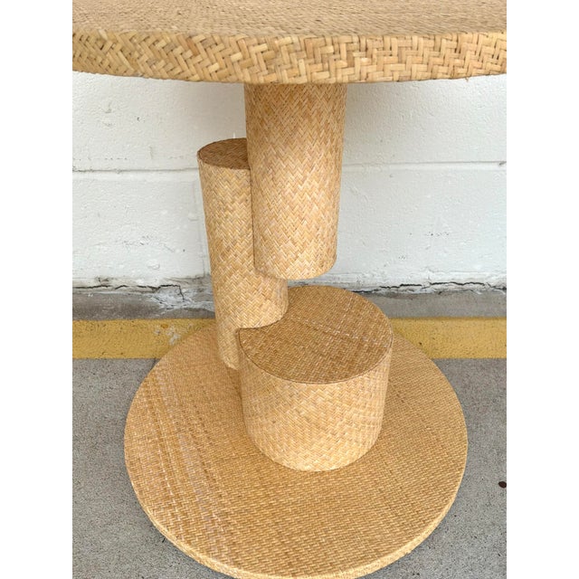 Original retail $2991, stylish Baker / McGuire Modern Customizable Unfinished Woven Cane Moya Accent Table, showroom floor...