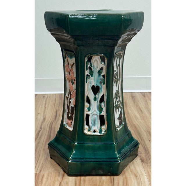 Vintage Majolica Style Green Garden Stool For Sale In Kansas City - Image 6 of 9