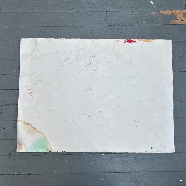 1980s 1980’s Original Abstract Expressionist Chevron Watercolor Painting For Sale - Image 5 of 5