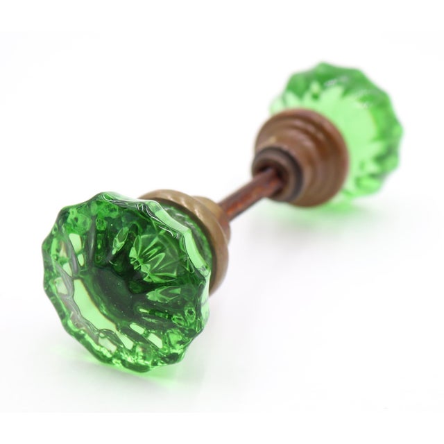 Pair of Vintage Fluted Green Glass Door Knobs For Sale - Image 4 of 5