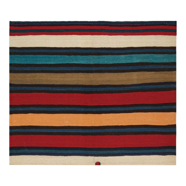 1950s Vintage Shahsavan Persian Kilim in Polychromatic Stripes by Rug & Kilim - 5'1''x5'1.5'' For Sale