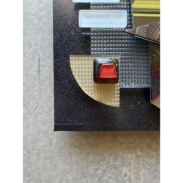Postmodern Mixed Media Studio Glass Mirror Asymmetrical Memphis Style Geometric Brutalist Wall Sculpture For Sale - Image 17 of 18