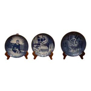 Lot of 3 Vintage 1973 & 1974 Georg Jensen Mother's Day Plates and 1974 Christmas Plate
