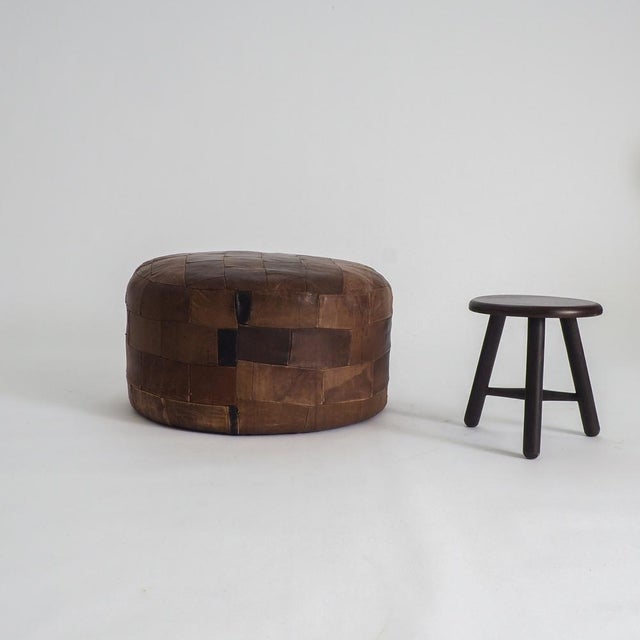 Brown Vintage Leather Patchwork Ottoman, 1960s For Sale - Image 8 of 15