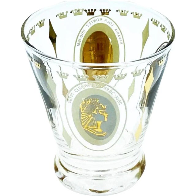 Vintage Mid-Century Cocktail Gold Royal Lady Portrait Cordial Shot Glasses- Set of 4 For Sale - Image 9 of 12