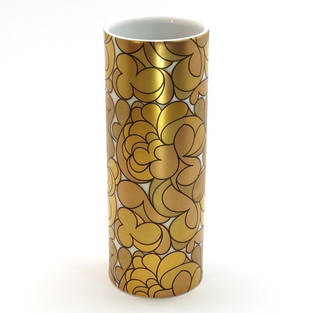 1960s Vintage Groovy Rosenthal Op Art Gold White Porcelain Columnar