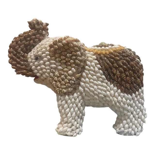 Mid-Century Whimsical Sea Shell Encrusted Lucky Elephant Folk Art Sculpture For Sale