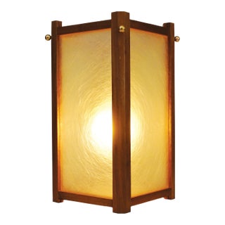 1950s Mid Century Modern Fiberglass Walnut Brass Lantern Hanging Swag Lamp For Sale