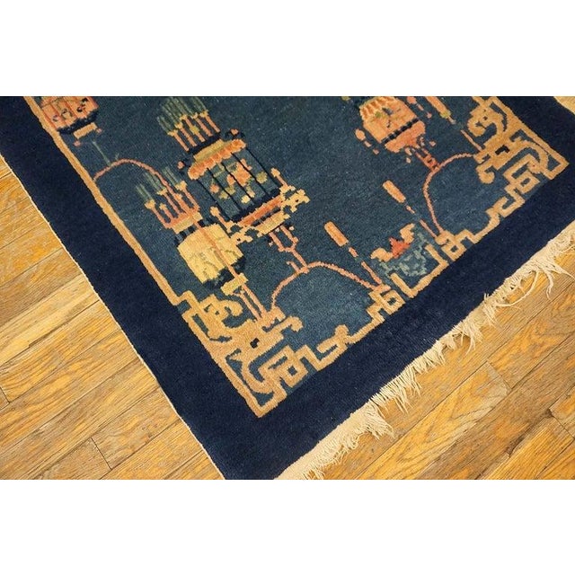 Small Antique Early 20th Century Blue Vase Floral Chinese Art Deco Carpet Rug For Sale - Image 4 of 9