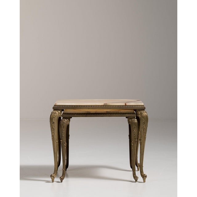20th Century France Antique Brass Brass-Legged Nesting Console Table For Sale - Image 4 of 11