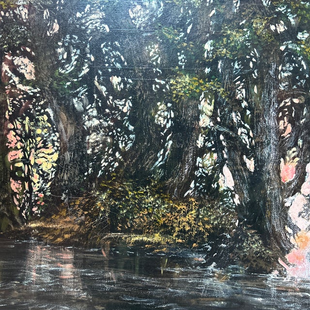 1990’s original impressionist forest stream landscape painting on canvas. Measures 30x24 or 31x25 framed. Check out my...