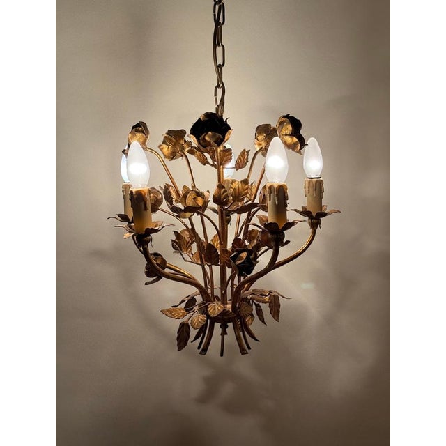 Hollywood Regency Hollywood Regency Golden 5-Light Rose Chandelier, 1960 For Sale - Image 3 of 16