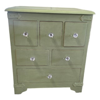 Vintage Sage Green Apothecary Drawers Side Table For Sale