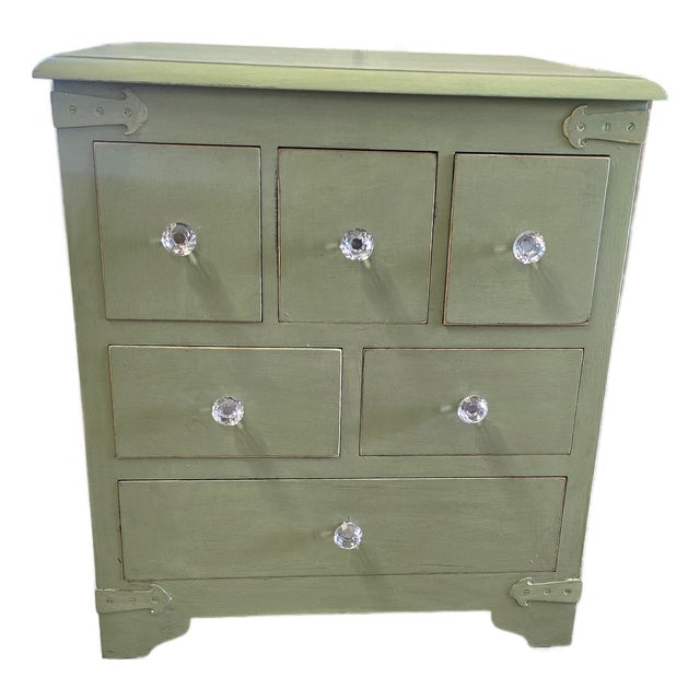 Vintage Sage Green Apothecary Drawers Side Table For Sale