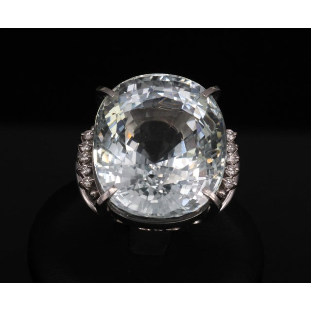 Modern Late 20th Century Rare 62.78ct Natural Aquamarine & 0.25ct Diamond Platinum Ring, 29.1g Size 6 For Sale - Image 3 of 18