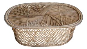 Vintage Rattan Woven Wicker Oval Coffee Table
