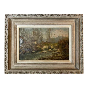 1960’s Vintage Original Oil Painting Landscape With Farm