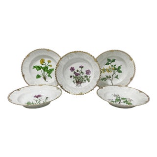 Flora Danica Porcelain Salad Plates by Bing & Grøndahl, Denmark, 1928, Set of 5 For Sale
