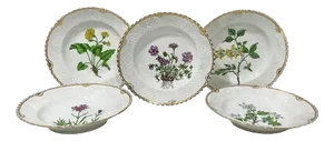 Flora Danica Porcelain Salad Plates by Bing & Grøndahl, Denmark, 1928, Set of 5