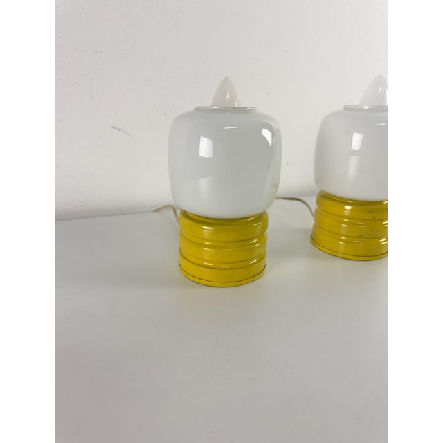 1970s Vintage Bedside Lamps in Colored Metal and Opal Glass, 1970s, Set of 2 For Sale - Image 5 of 12