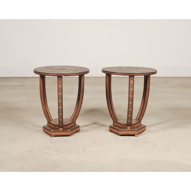 Shell Pair of Moorish Geometric Mother-of-Pearl Inlaid Drink Tables For Sale - Image 7 of 18