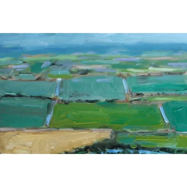 Quiet Places Collection — Aerial View Farmland (9″ H × 12″ W, Original Oil on Masonite) For Sale - Image 4 of 12