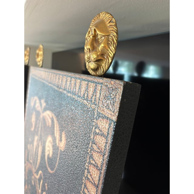 Vintage Maitland Smith Hand Painted UrnWall Panels With Brass Lion Finials - A Pair For Sale In Miami - Image 6 of 14